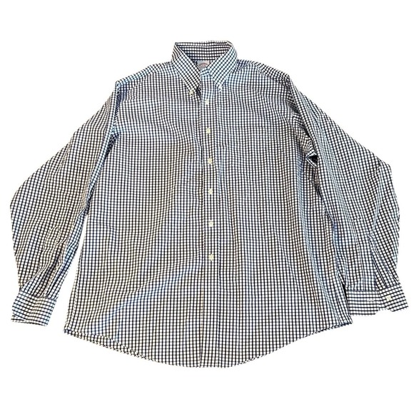 Brooks Brothers Mens Button Up Long Sleeve Shirt‎ Blue White Check XL 17-36 - Picture 1 of 7